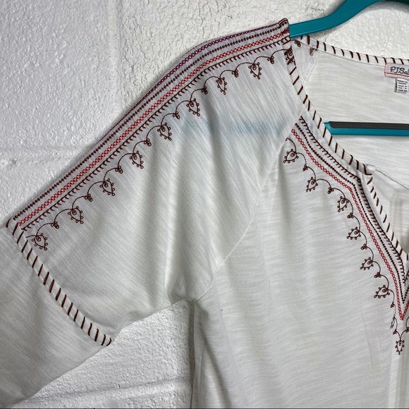 PJ Salvage Boho Embroidered Fringe Tie Pajama Top - Picture 2 of 8